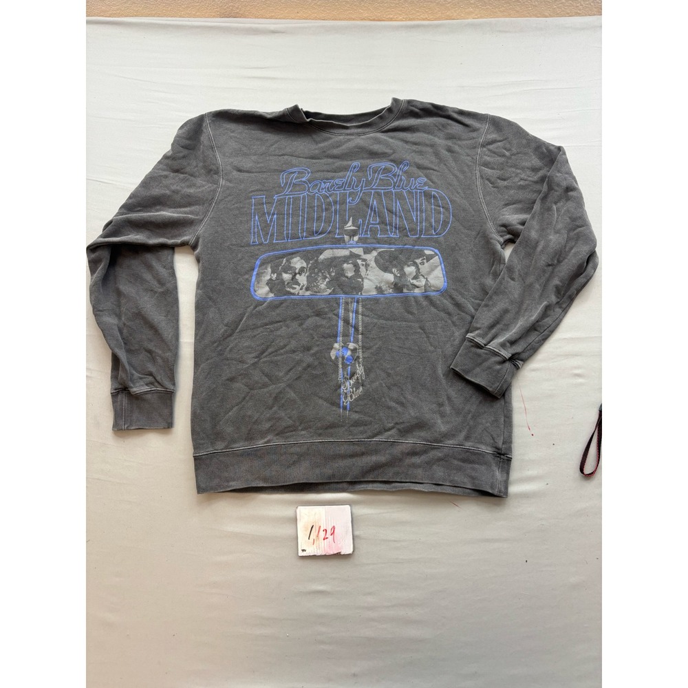 Midland Barely Blue Band Graphic Sweatshirt Faded Gray Crewneck Mens Medium